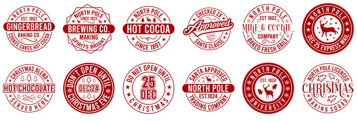 Obraz premium Classic North Pole Labels And Badges, Calligraphic Lettering Set Vector Illustration for Infographic, Flyer, Book Cover