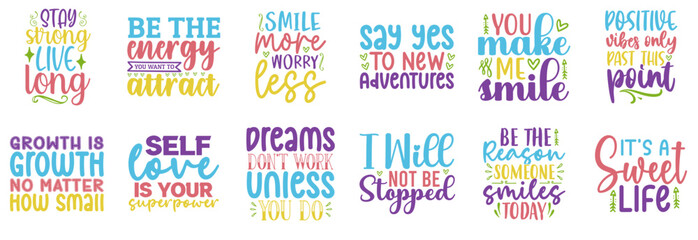 Colourful Motivational Calligraphic Lettering, Trendy Retro Style Illustration Collection Vector Illustration for Motion Graphics, Decal, Flyer