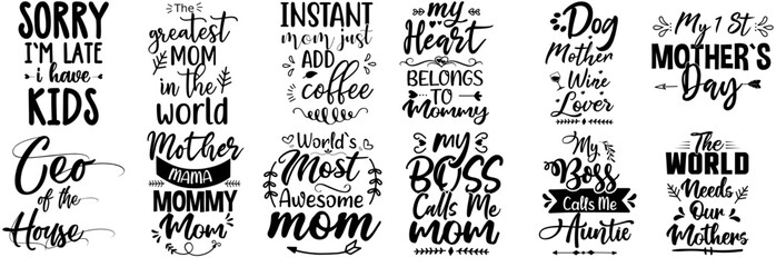 Colourful Mom Hand Lettering, Quotes Bundle Vector Illustration for Poster, Sticker, Advertisement