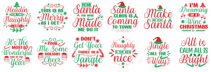 Vibrant Funny Christmas Labels And Badges, Typographic Emblems Pack Vector Illustration for Infographic, Sticker, Brochure