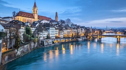 Obraz premium Basel historic upper town architecture evening view, northwestern Switzerland
