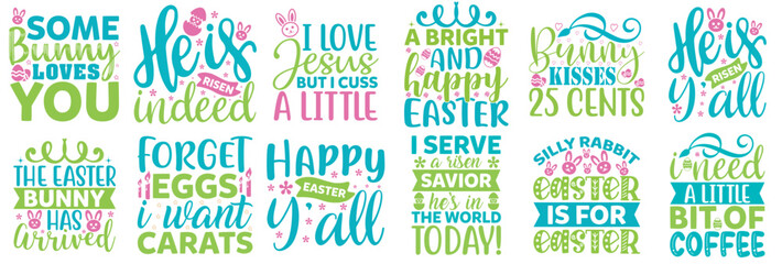 Elegant Easter Inscriptions, Phrases Pack Vector Illustration for Greeting Card, Postcard, Icon