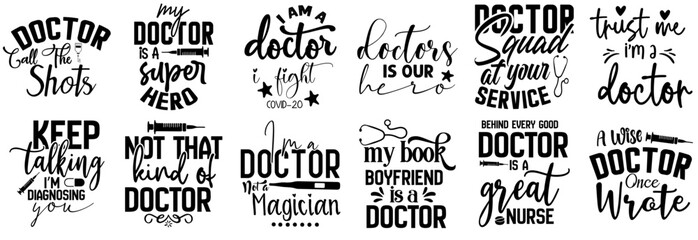 Creative Doctor Calligraphic Lettering, Typography Bundle Vector Illustration for Printable, Packaging, Bookmark