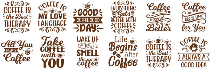 Simple Coffee Calligraphic Lettering, Inscriptions Bundle Vector Illustration for Icon, Bookmark, Packaging