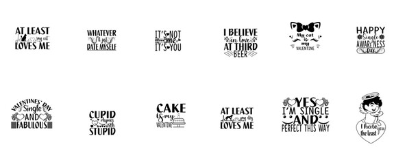 Vibrant Anti Valentines Day Calligraphic Lettering, Quotes Pack Vector Illustration for Label, Flyer, Motion Graphics