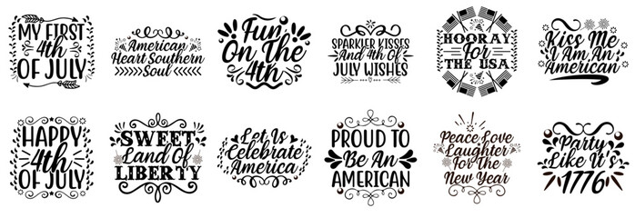 Colourful 4Th Of July Phrases, Calligraphy Set Vector Illustration for Motion Graphics, Book Cover, Social Media Post