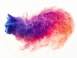 Colorful Abstract Cat with Unique Gradient Fur and Whimsical Design in Vivid Colors