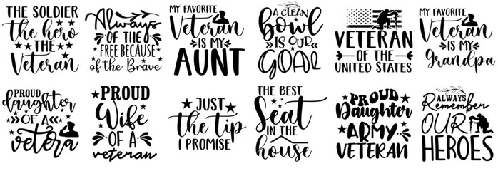 Creative Veteran Day Quotes, Hand Lettering Bundle Vector Illustration for Magazine, Greeting Card, Announcement