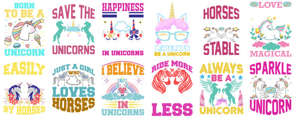 Creative Unicorn Labels And Badges, Calligraphy Pack Vector Illustration for Decal, Holiday Cards, Vouchers
