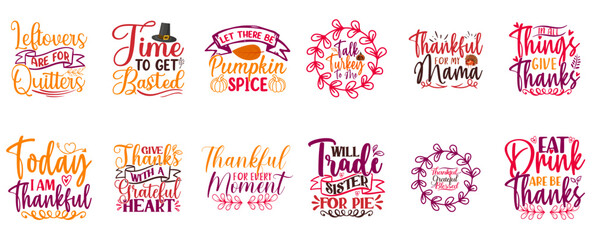 Classic Thanksgiving Invitation, Phrases Bundle Vector Illustration for Motion Graphics, Flyer, Packaging