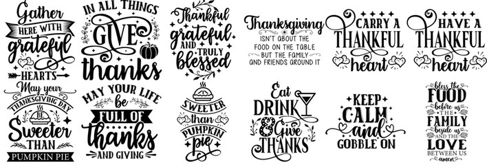 Fototapeta premium Colourful Thanksgiving Typography, Labels And Badges Bundle Vector Illustration for Bookmark, Stationery, Presentation