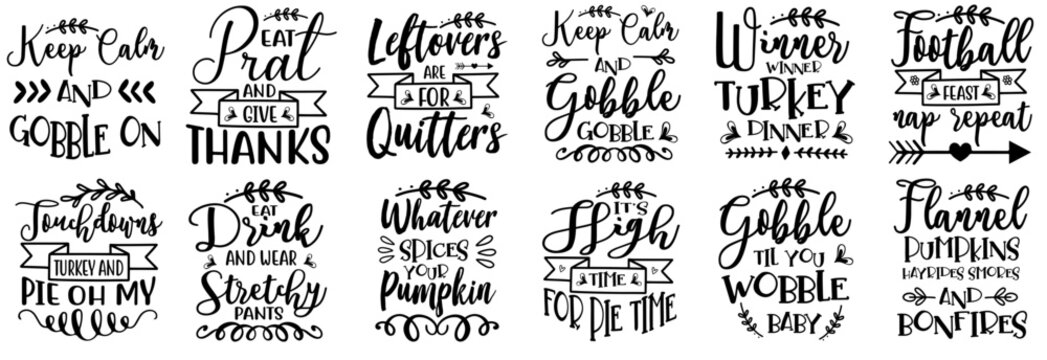 Colourful Thanksgiving Calligraphic Lettering, Hand Lettering Set Vector Illustration for Banner, Icon, Advertising - Powered by Adobe