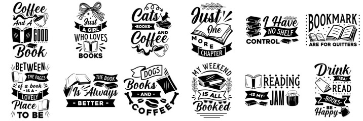 Simple Reading Phrases, Typographic Emblems Pack Vector Illustration for Book Cover, Banner, Sticker