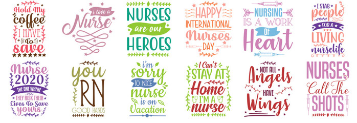 Minimalist Nurse Hand Lettering, Trendy Retro Style Illustration Pack Vector Illustration for Presentation, Logo, Announcement