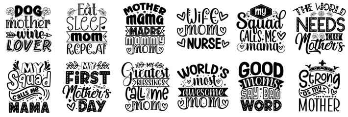 Creative Mothers Day Calligraphic Lettering, Calligraphy Set Vector Illustration for Printing Press, Book Cover, Postcard