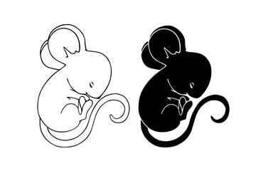 Set of line sketches, silhouettes, doodles of a small sleeping hare, rabbit. Vector graphics.