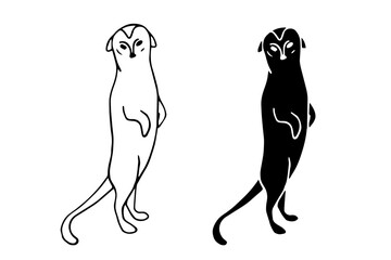 Line sketch, silhouette, stamp of a wild animal of the African savanna meerkat. Vector graphics.