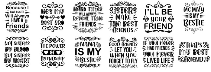 Vibrant Friendship Calligraphic Lettering, Calligraphy Set Vector Illustration for T-Shirt Design, Gift Card, Brochure
