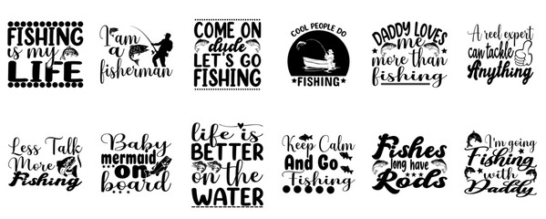 Cute Fishing Invitation, Quotes Collection Vector Illustration for Label, Printable, Advertising