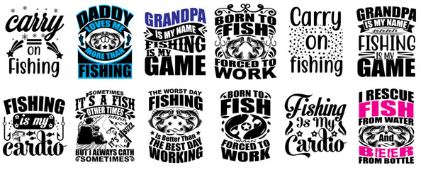 Fototapeta premium Vibrant Fishing Invitation, Hand Lettering Set Vector Illustration for Logo, Wrapping Paper, Social Media Post