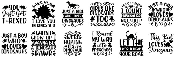Creative Dinosaur Quotes, Calligraphy Set Vector Illustration for Packaging, Newsletter, Mug Design © David