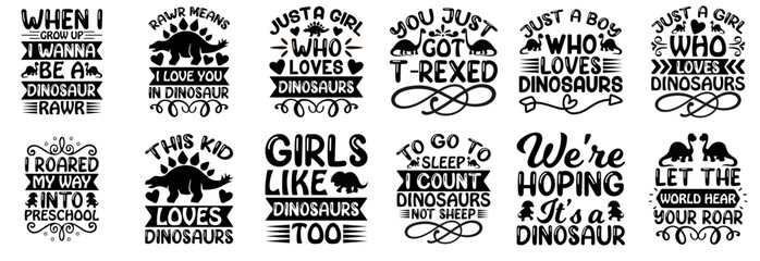 Colourful Dinosaur Calligraphy, Quotes Pack Vector Illustration for T-Shirt Design, Poster, Packaging © David