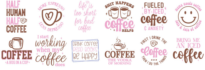 Classic Coffee Calligraphic Lettering, Typographic Emblems Collection Vector Illustration for Logo, Holiday Cards, Newsletter