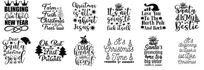 Elegant Christmas Typographic Emblems, Inscriptions Bundle Vector Illustration for Presentation, Flyer, Printable