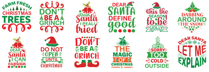 Naklejka premium Simple Christmas Typographic Emblems, Inscriptions Bundle Vector Illustration for Advertising, Vouchers, Postcard