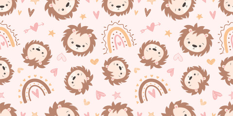 Cute baby lion seamless pattern, wallpaper, seamlessly