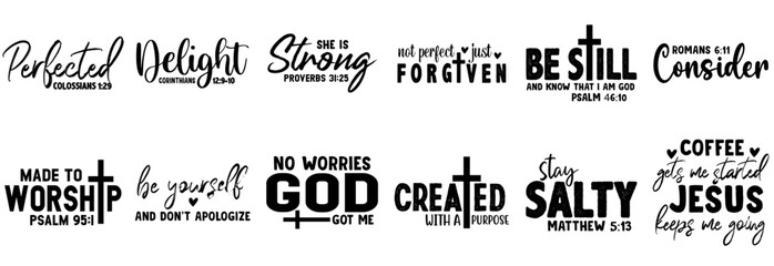 Simple Christian Inscriptions, Quotes Pack Vector Illustration for Bookmark, Packaging, Printable