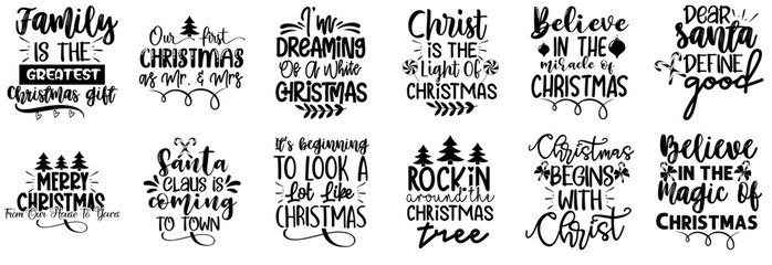 Modern Christmas Trendy Retro Style Illustration, Typographic Emblems Set Vector Illustration for Greeting Card, Flyer, Vouchers