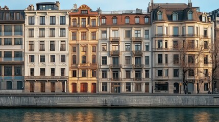 Obraz premium Buildings On RhÃ´ne Rive Quay In Geneva, Switzerland