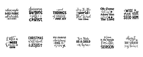 Creative Christian Christmas Quotes, Phrases Collection Vector Illustration for Holiday Cards, Infographic, Postcard