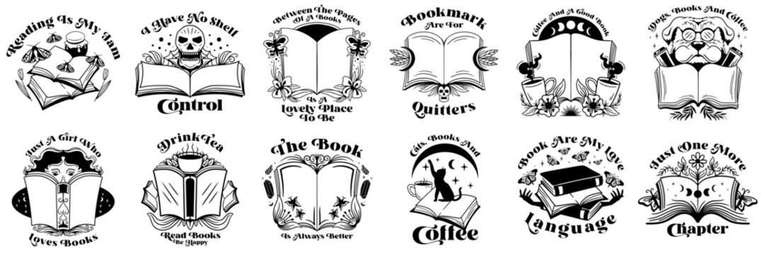 Elegant Book Lover Quotes, Calligraphic Lettering Collection Vector Illustration for Advertisement, Infographic, Bookmark