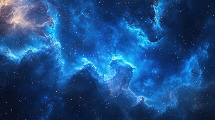 A stunning blue galaxy background featuring swirling stars and cosmic clouds,