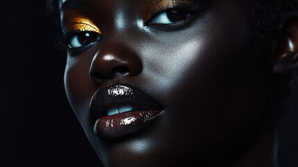 A stunning close-up of an African woman with bold black makeup and glowing skin, offering a unique and edgy fashion perspective