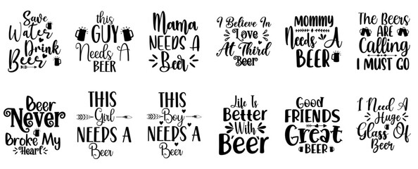 Simple Beer Typographic Emblems, Trendy Retro Style Illustration Set Vector Illustration for Advertising, Infographic, Packaging