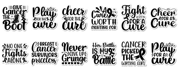 Elegant Breast Cancer Trendy Retro Style Illustration, Typography Pack Vector Illustration for Social Media Post, Banner, Bookmark