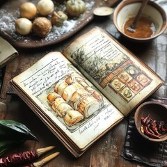 Vintage Watercolor Illustration of Plants in a Notebook