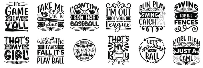 Modern Baseball Inscriptions, Phrases Set Vector Illustration for Banner, Label, Holiday Cards