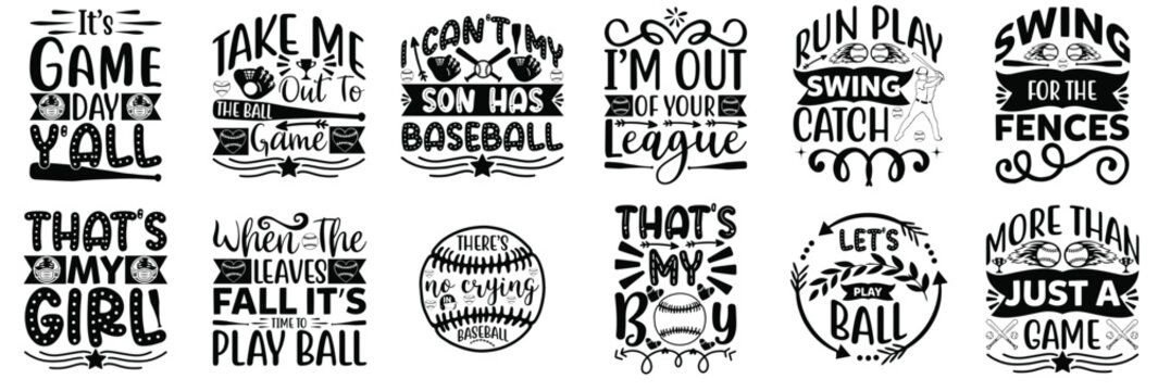Modern Baseball Inscriptions, Phrases Set Vector Illustration for Banner, Label, Holiday Cards
