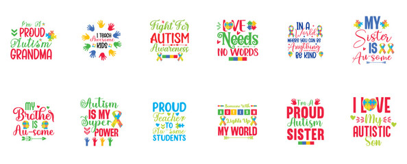 Decorative Autism Trendy Retro Style Illustration, Labels And Badges Bundle Vector Illustration for Book Cover, Advertising, Stationery