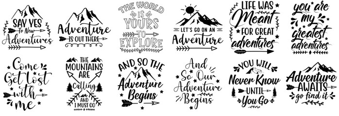 Creative Adventure Calligraphic Lettering, Typography Pack Vector Illustration for Wrapping Paper, Bookmark, Stationery