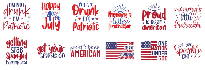 Modern 4Th Of July Labels And Badges, Calligraphy Bundle Vector Illustration for Mug Design, Brochure, Postcard