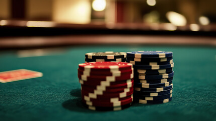 Naklejka premium Casino or poker chips on a table