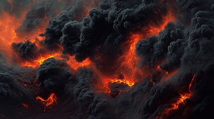 Fototapeta premium A vivid Halloween background with fiery lava explosions and swirling black smoke, offering an Armageddon-inspired visual