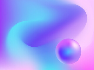 Abstract liquid gradient background with smooth wave and sphere. Neon colored blurred fluid backdrop. Soft dynamic motion effect. Trendy 3D design for website, poster, banner, brochure, flyer, cover.