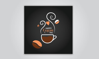 international coffee day poster with coffee cup with coffee bean and smoke