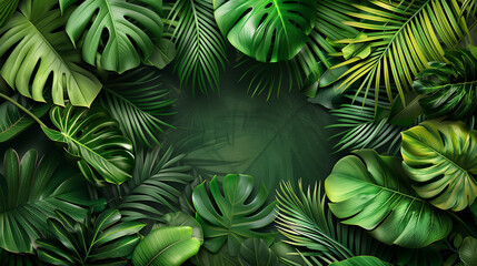 Tropical Leaves Including Monstera, Palm, and Banana leaves background texture